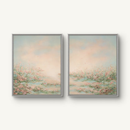 Presence I and II canvas prints hung together in white floating frames