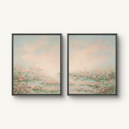 Presence I and II canvas prints hung together in black floating frames