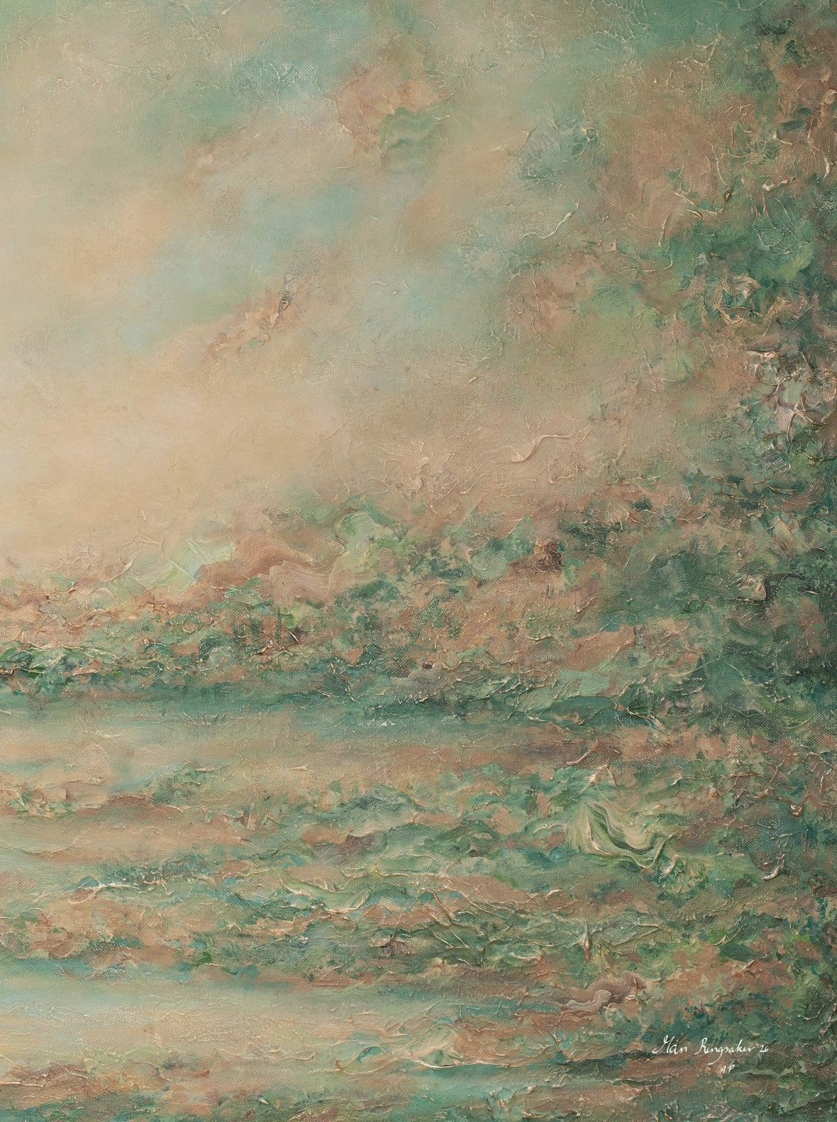 Close-up of the brushwork and canvas texture in Luminance, detail 3 of 6