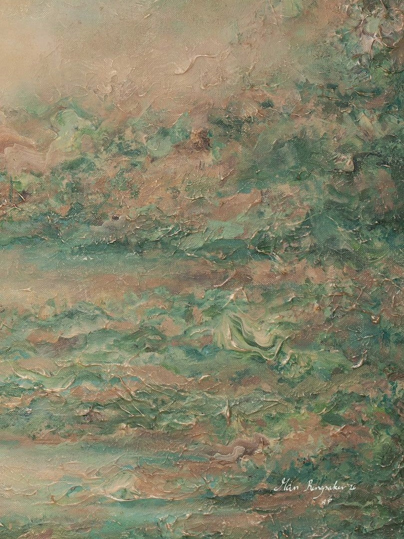 Close-up of the brushwork and canvas texture in Luminance, detail 6 of 6