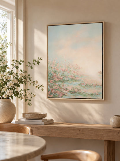 Presence I canvas print shown framed and hanging on a wall