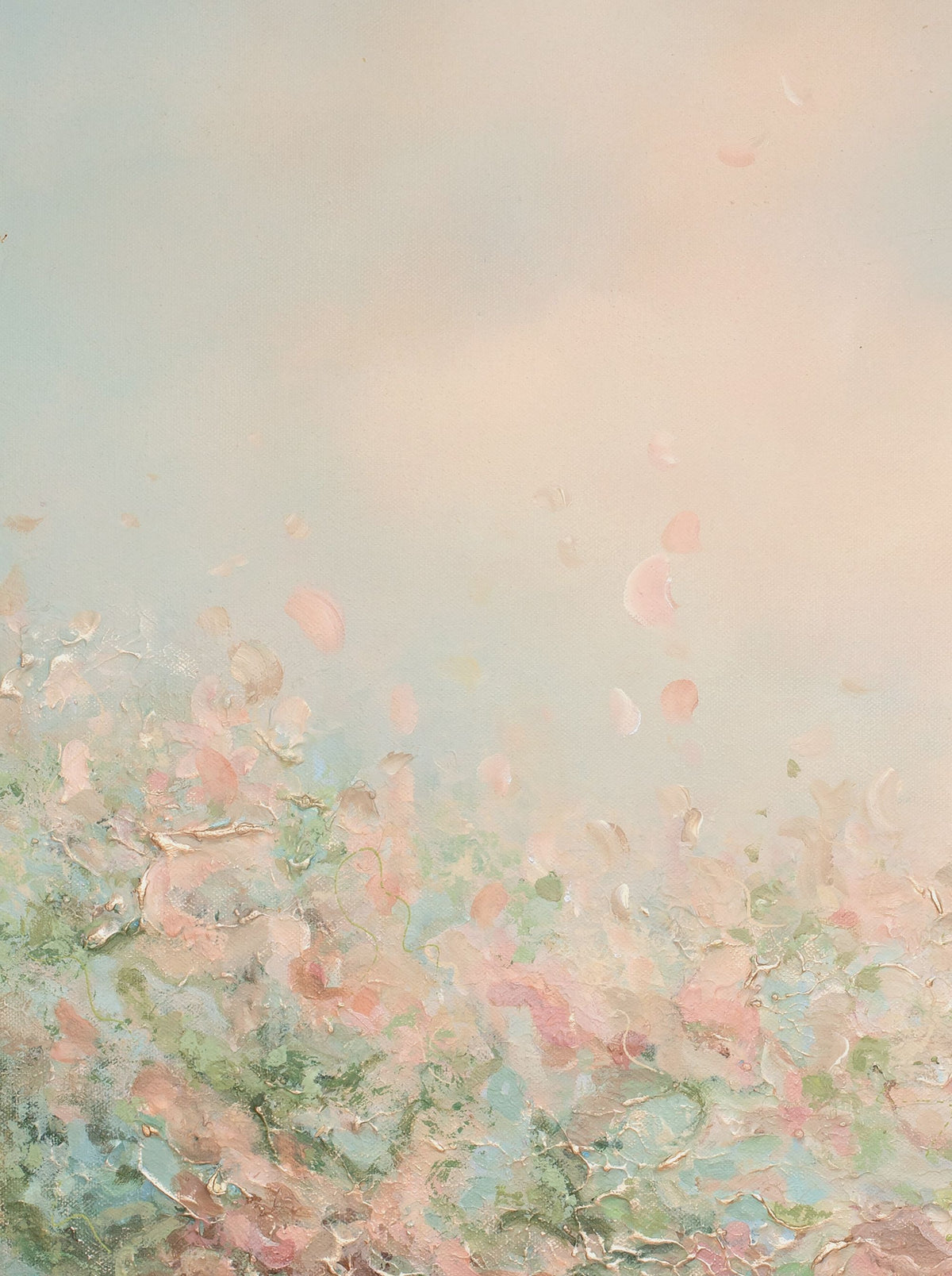 Close-up of the brushwork and canvas texture in Presence I, detail 1 of 3