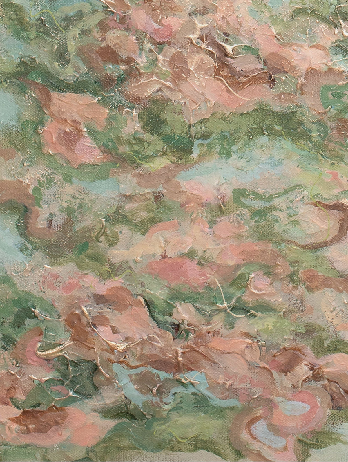 Close-up of the brushwork and canvas texture in Presence I, detail 2 of 3