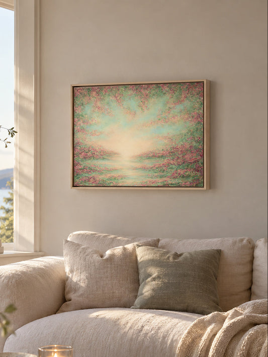 Midsummer I, a semi-abstract landscape canvas print by Mari Ringsaker