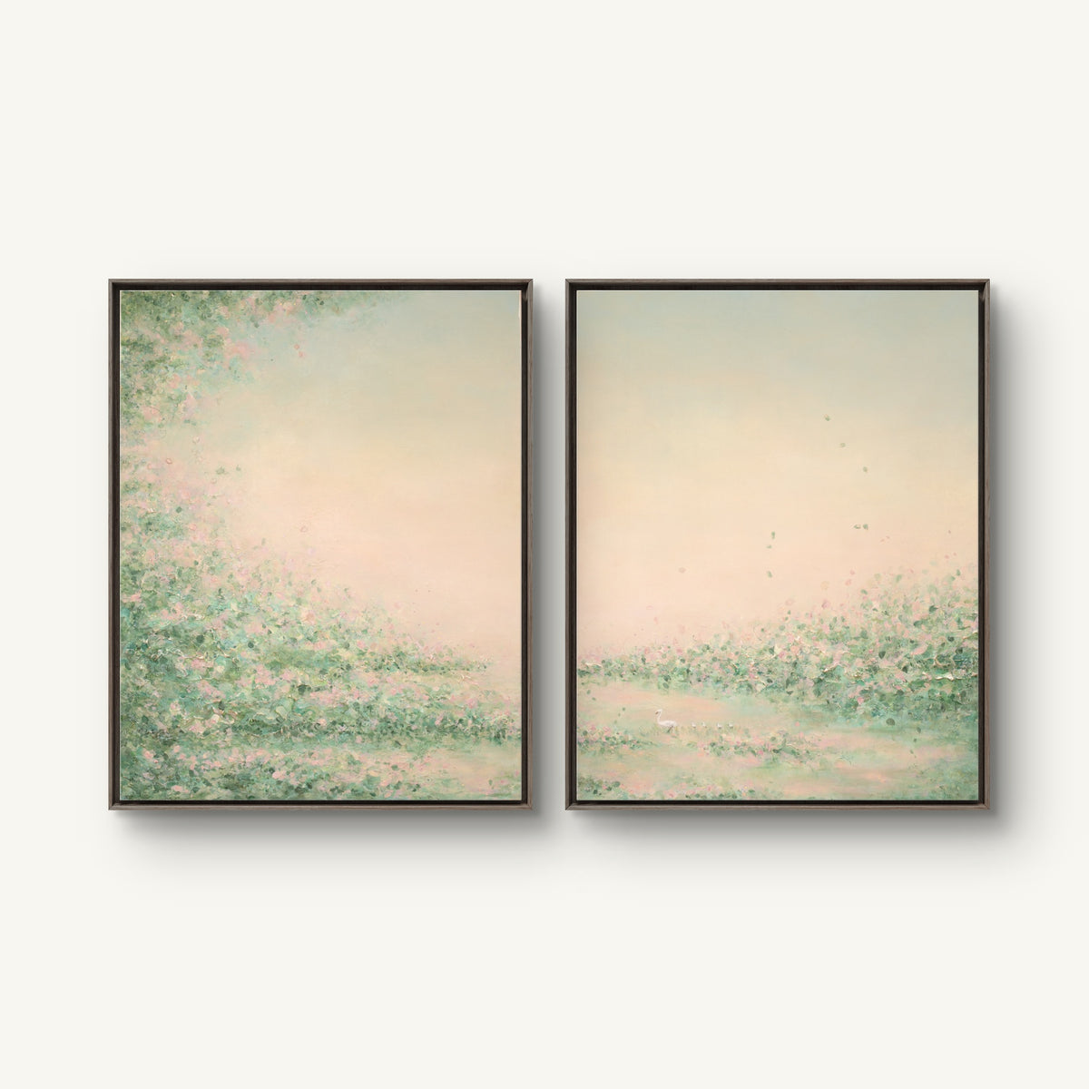 Daydream I and II canvas prints hung together in dark oak floating frames